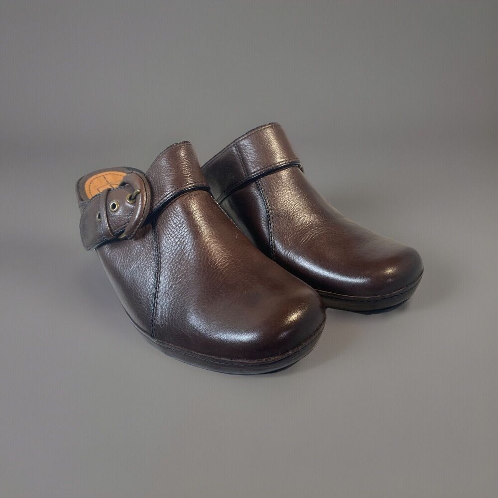 CLARKS Artisan Women's Brown Leather Mules Slip-On Heels 85068 Shoes Size 10 M